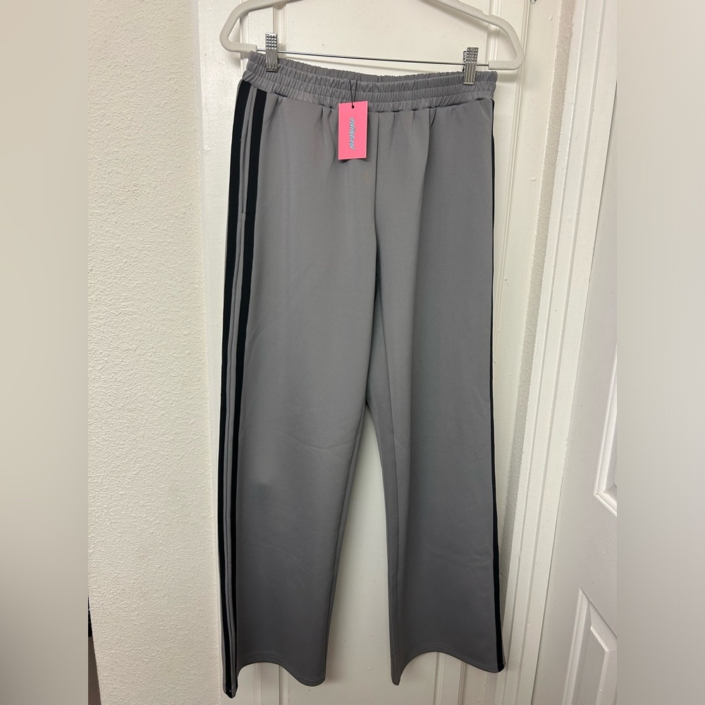 Edikted Grey Wide Leg Stripe Track Pants NWT Size M